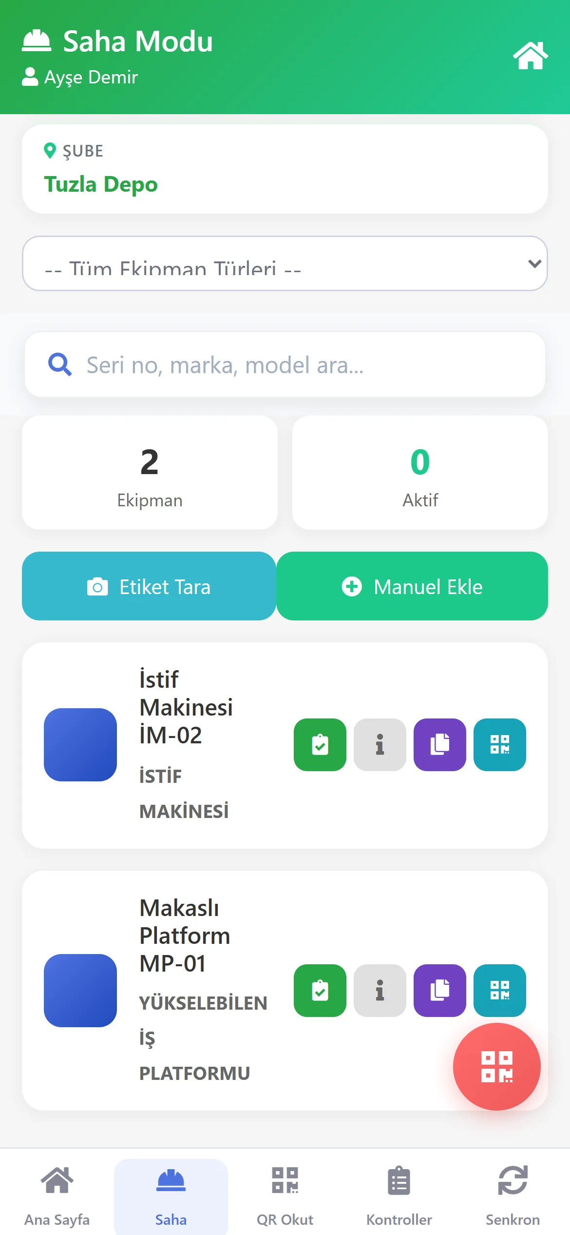 PeriKontrol360 — Saha kartı ve taslağa devam