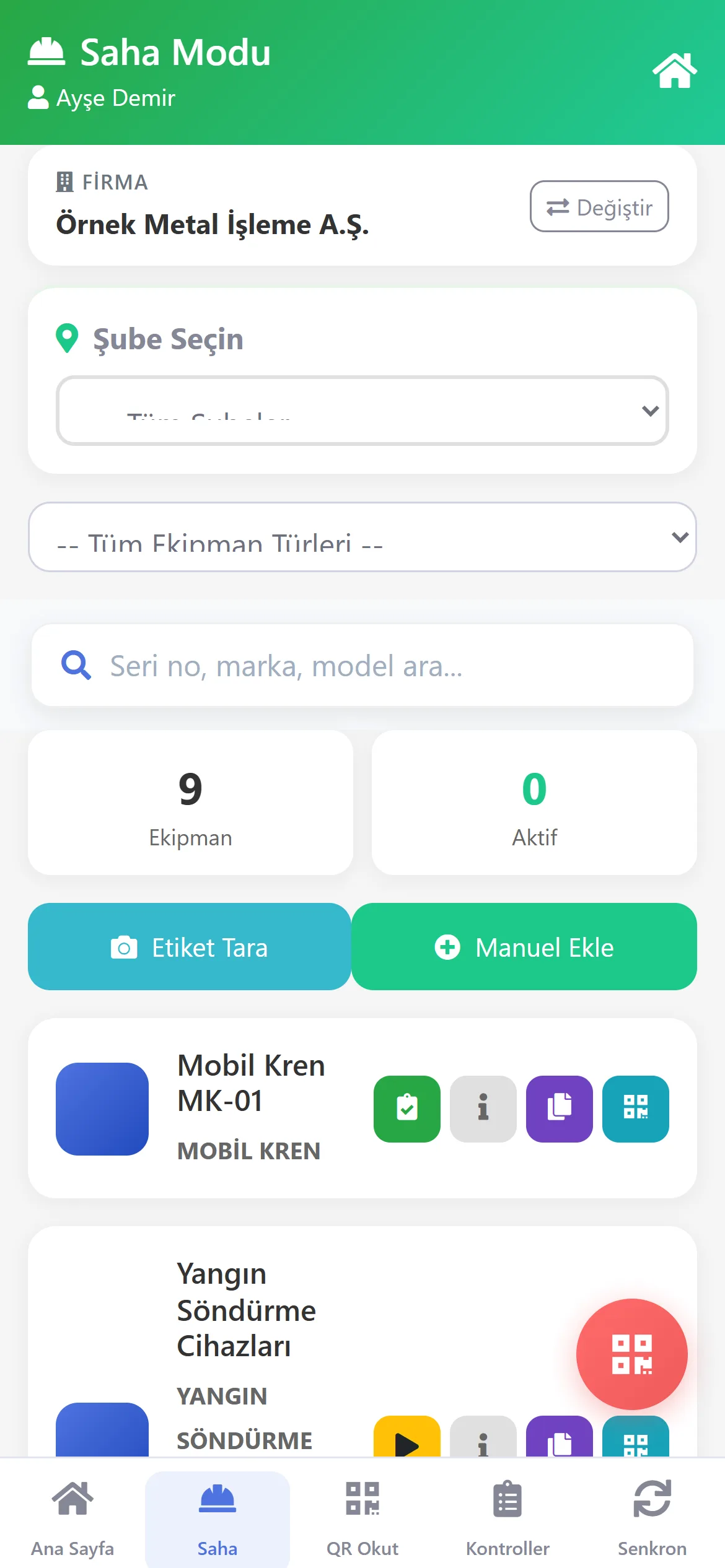 PeriKontrol360 — Saha modu — telefon